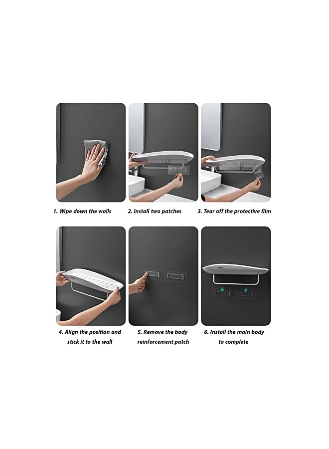 Raxoom Pack Shower Caddy Shelf, Bathroom Organizer Shelves with Towel Hanging Bar, Wall-Mounted Self-Adhesive Storage Rack Holder with Drainage Hole for Washroom & Kitchen Accessories (A) - Image 4