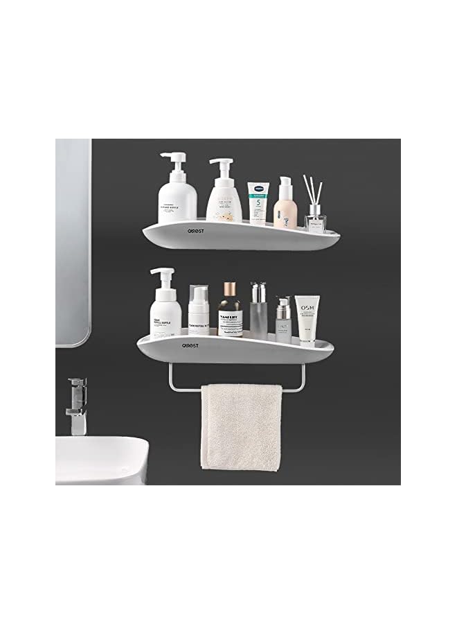 Raxoom Pack Shower Caddy Shelf, Bathroom Organizer Shelves with Towel Hanging Bar, Wall-Mounted Self-Adhesive Storage Rack Holder with Drainage Hole for Washroom & Kitchen Accessories (A) - Image 2