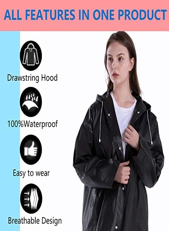 Reusable Rain Coats for Adults, Thickened Transparent Light Rain Jacket with Hood and Elastic Cuffs, EVA Ponchos for Men and Women, Ideal for Family Fishing and Travel (Black) - Image 2