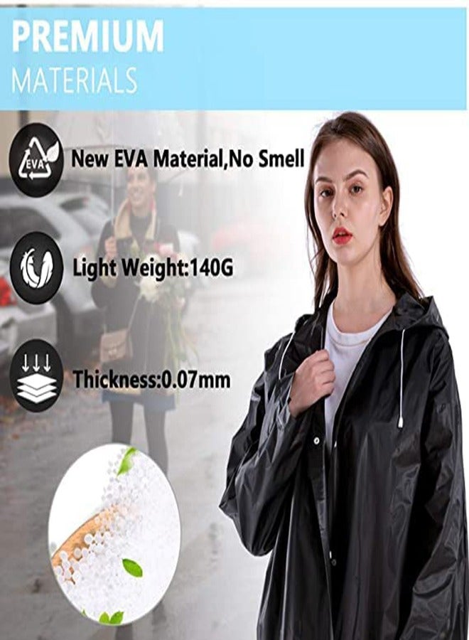 Reusable Rain Coats for Adults, Thickened Transparent Light Rain Jacket with Hood and Elastic Cuffs, EVA Ponchos for Men and Women, Ideal for Family Fishing and Travel (Black) - Image 3
