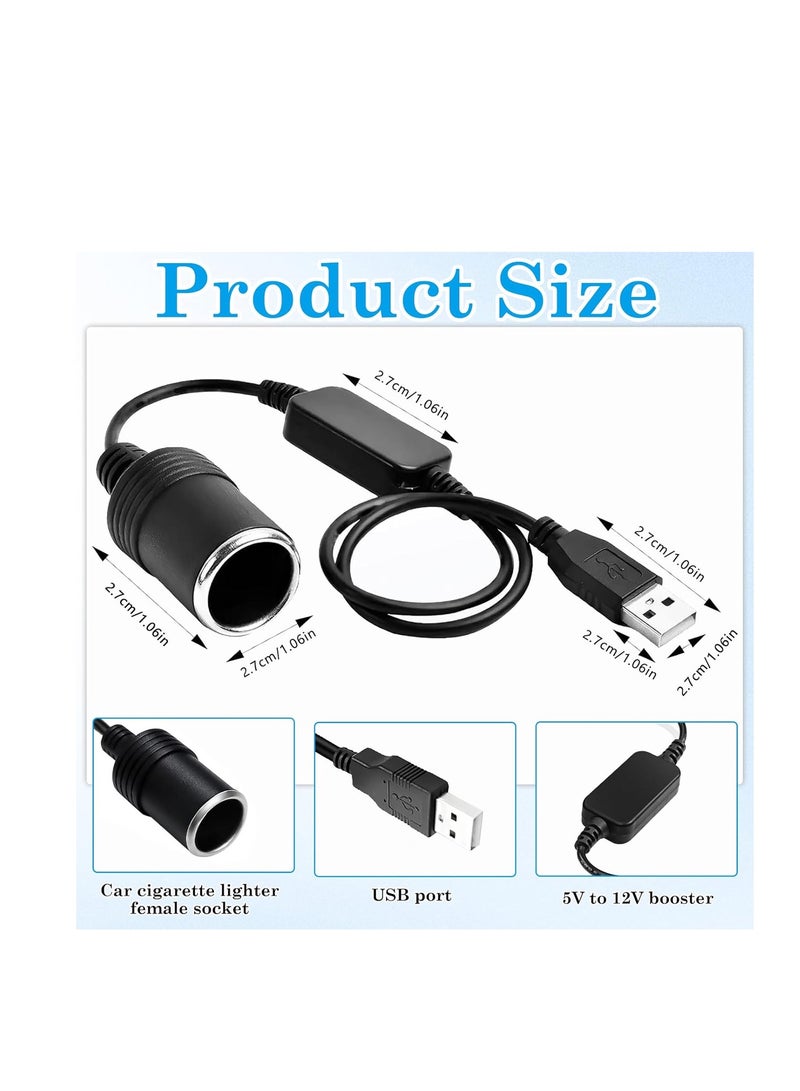 دينكس محول DENX USB لمقبس ولاعة السجائر: كابل تحويل الجهد من 5 فولت إلى 12 فولت، معزز طاقة (USB إلى مقبس سيارة أنثى) مخصص لكاميرات لوحة القيادة، أجهزة تحديد المواقع (GPS)، شواحن السيارات، وشرائط الإضاءة LED. الموديل: DX905. - Image 2