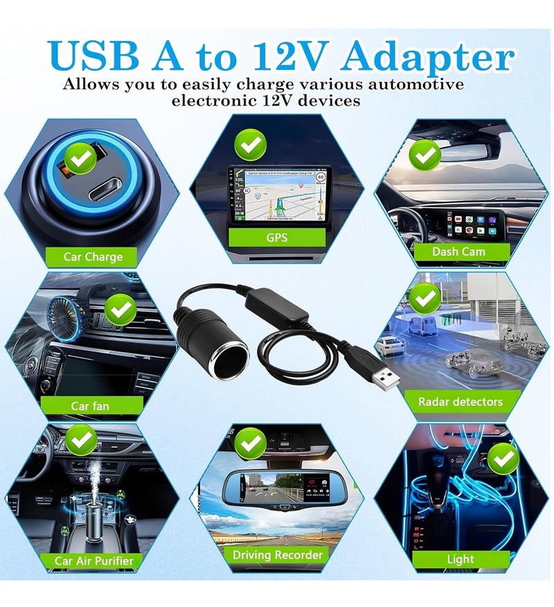 دينكس محول DENX USB لمقبس ولاعة السجائر: كابل تحويل الجهد من 5 فولت إلى 12 فولت، معزز طاقة (USB إلى مقبس سيارة أنثى) مخصص لكاميرات لوحة القيادة، أجهزة تحديد المواقع (GPS)، شواحن السيارات، وشرائط الإضاءة LED. الموديل: DX905. - Image 4