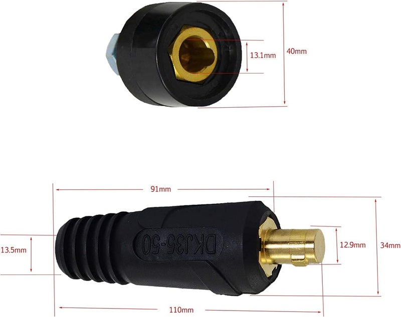 RIVERWELD موصل كابل لحام TIG دكي 35-50 315 أمبير بلون أسود مع تركيب سريع على طراز دينس - عبوة من 2 - Image 4