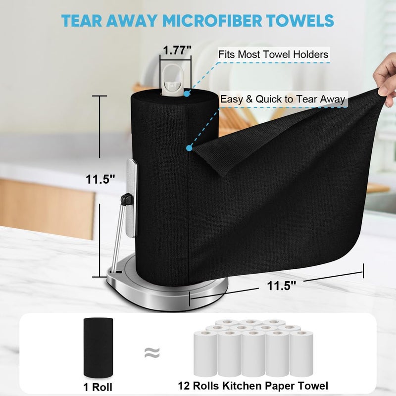 AIDEA Microfiber Cleaning Cloth Roll, 50PK, Black Microfiber Towels for Cars, Reusable Paper Towels Tear Away Cloth, Shop Rags, Lint Free Cleaning Rags for House, Kitchen, Window, 11.5"Ã—11.5" - Image 2