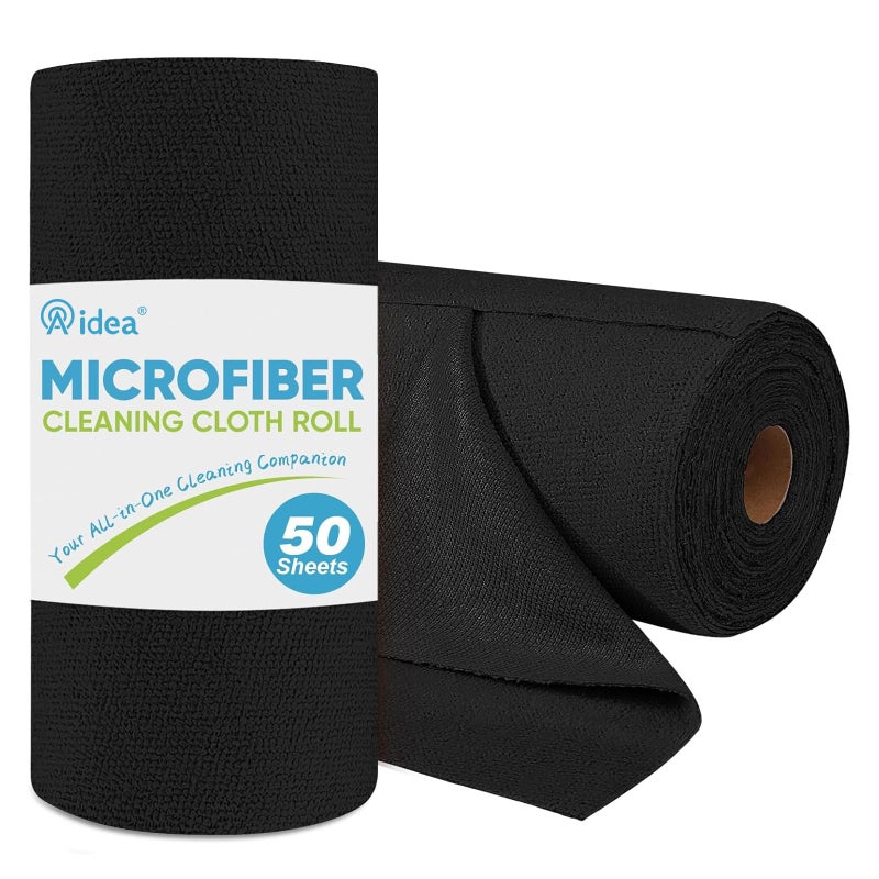 AIDEA Microfiber Cleaning Cloth Roll, 50PK, Black Microfiber Towels for Cars, Reusable Paper Towels Tear Away Cloth, Shop Rags, Lint Free Cleaning Rags for House, Kitchen, Window, 11.5"Ã—11.5" - Image 1