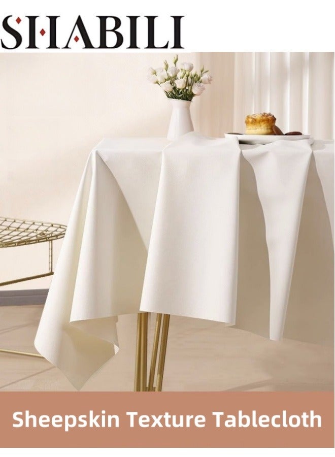 SHABILI PU Tablecloth 140x200cm Soft Water and Oil Resistant Table Cover Heat Resistant Elegant White Tabletop Decoration for Kitchen Dining Room Parties Home Use Minimalist Creamy Design - Image 1