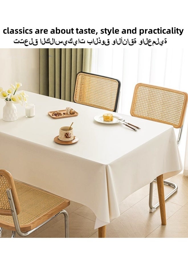 SHABILI PU Tablecloth 140x200cm Soft Water and Oil Resistant Table Cover Heat Resistant Elegant White Tabletop Decoration for Kitchen Dining Room Parties Home Use Minimalist Creamy Design - Image 4