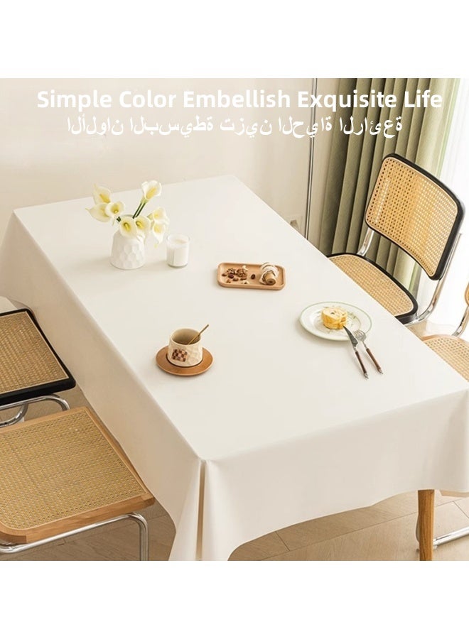 SHABILI PU Tablecloth 140x200cm Soft Water and Oil Resistant Table Cover Heat Resistant Elegant White Tabletop Decoration for Kitchen Dining Room Parties Home Use Minimalist Creamy Design - Image 3