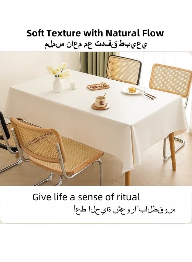 SHABILI PU Tablecloth 140x200cm Soft Water and Oil Resistant Table Cover Heat Resistant Elegant White Tabletop Decoration for Kitchen Dining Room Parties Home Use Minimalist Creamy Design - Image 2