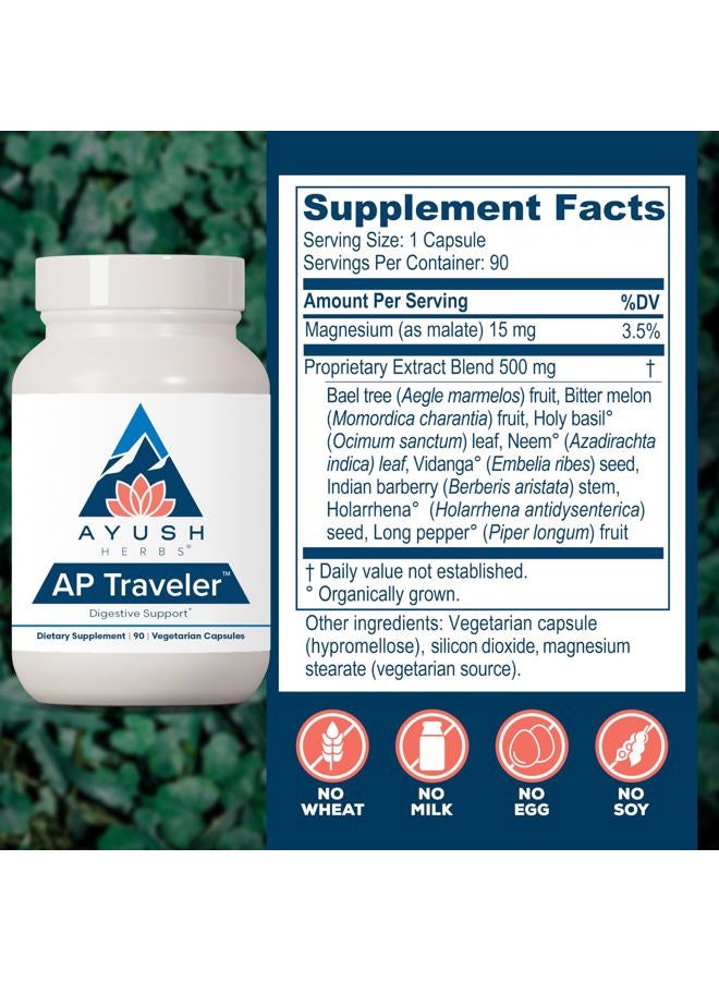 Ayush Herbs AP Traveler Digestive Support - Holy Basil & Neem Supplement for Women & Men, Source of Antioxidants, Helps Digestion, Made with Organic Ingredients - 90 Vegetarian Capsules (1 Count) - Image 3