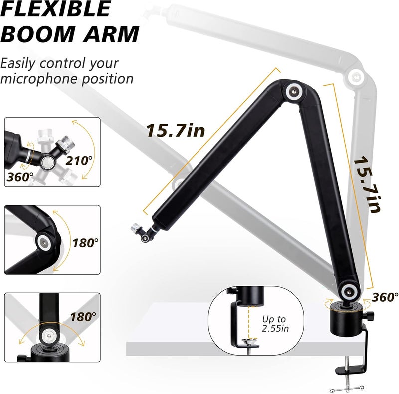 SUNMON Mic Stand Boom Arm - Microphone Arm Compatible with HyperX QuadCast, 360° Rotation Microphone Stand, Weighted Metal Mic Boom Arm for HyperX QuadCast,Blue Yeti,Shure MV7,Rode and Most Gaming - Image 2