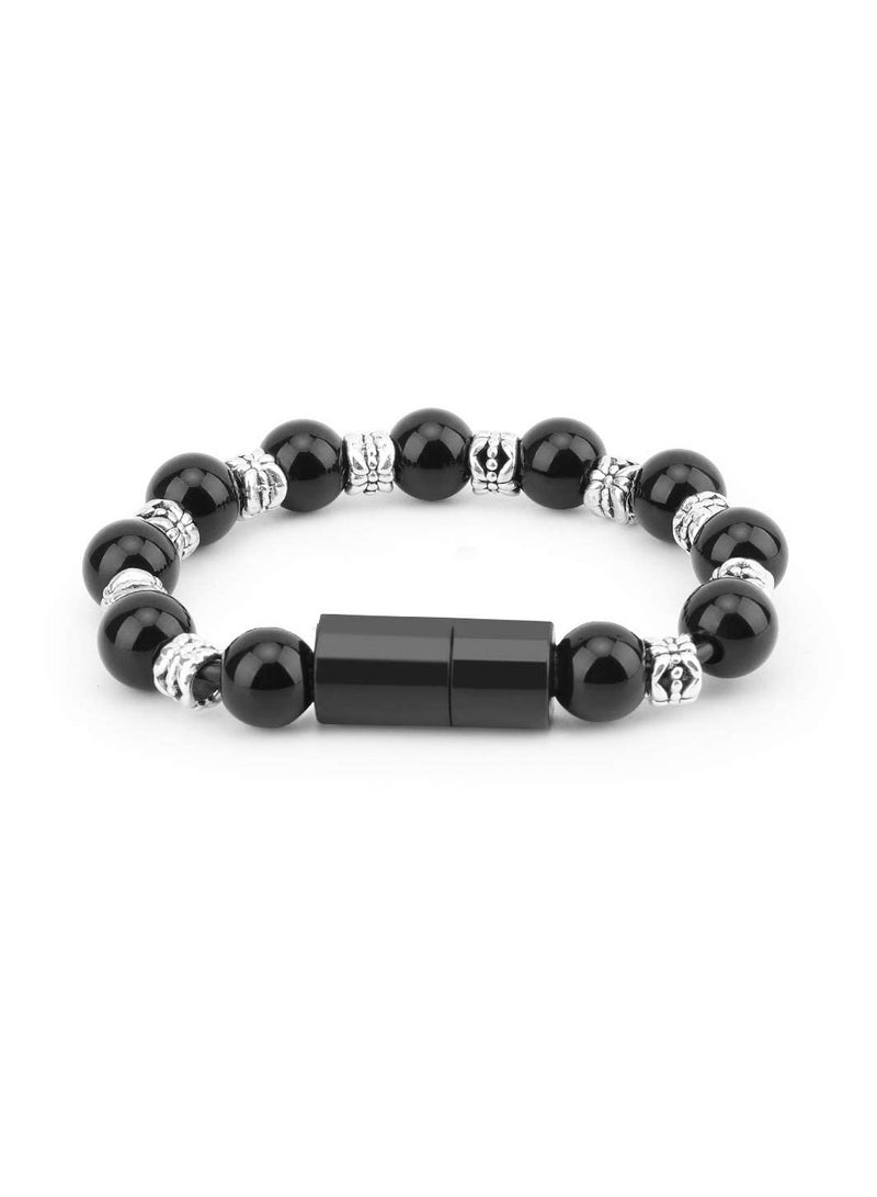 SYOSI USB Charging Cable Bracelet Black Durable Charging Bracelets Cable Charger Cord Fashion Prayer Beads Wrist Line - Image 2