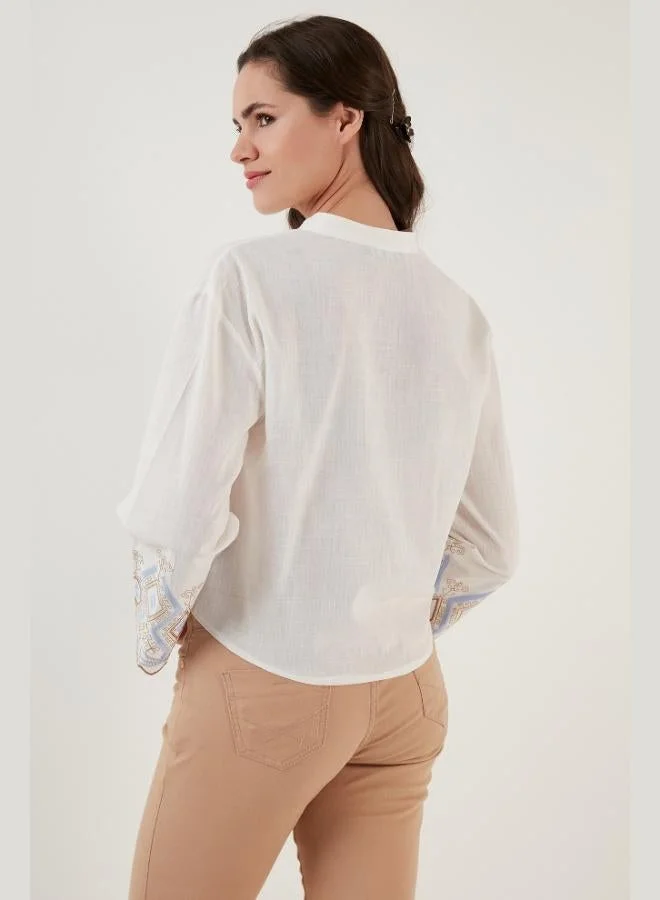 Lela  Lela Cotton Embroidered Tied Waist Judge Collar Shirt Women's SHIRT 6110097 for Women | Best Price UAE