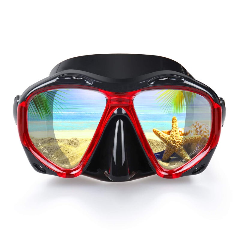 EXP VISION Snorkel Diving Mask Panoramic HD Swim Mask, Anti-Fog Scuba Diving Goggles,Tempered Glass Dive Mask Adult Youth Swim Goggles with Nose Cover for Diving, Snorkeling, Swimming (A-Black Red,All Ages) - Image 1