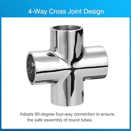ODYSUNRAL Boat Handrail Fitting 90 Degree 4Way Cross Tube Pipe Connector for 1 Round Tubing 316 Stainless Steel Pipe Joint Marine Grade Pipe Fitting 2Pack - Image 3