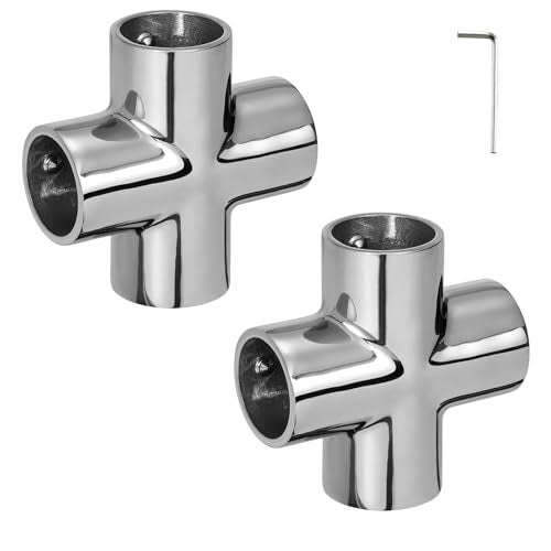 ODYSUNRAL Boat Handrail Fitting 90 Degree 4Way Cross Tube Pipe Connector for 1 Round Tubing 316 Stainless Steel Pipe Joint Marine Grade Pipe Fitting 2Pack - Image 1