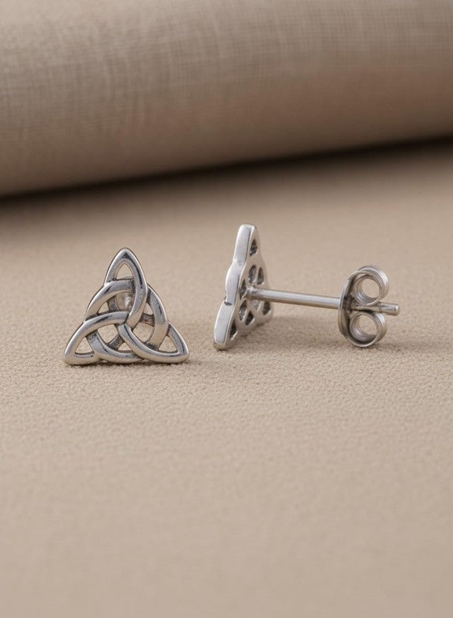 SilverCloseOut Celtic Knot Stud Earrings Hypoallergenic 925 Sterling Silver Triangle Knot Earring Studs Celtic Jewelry for Women - Image 2