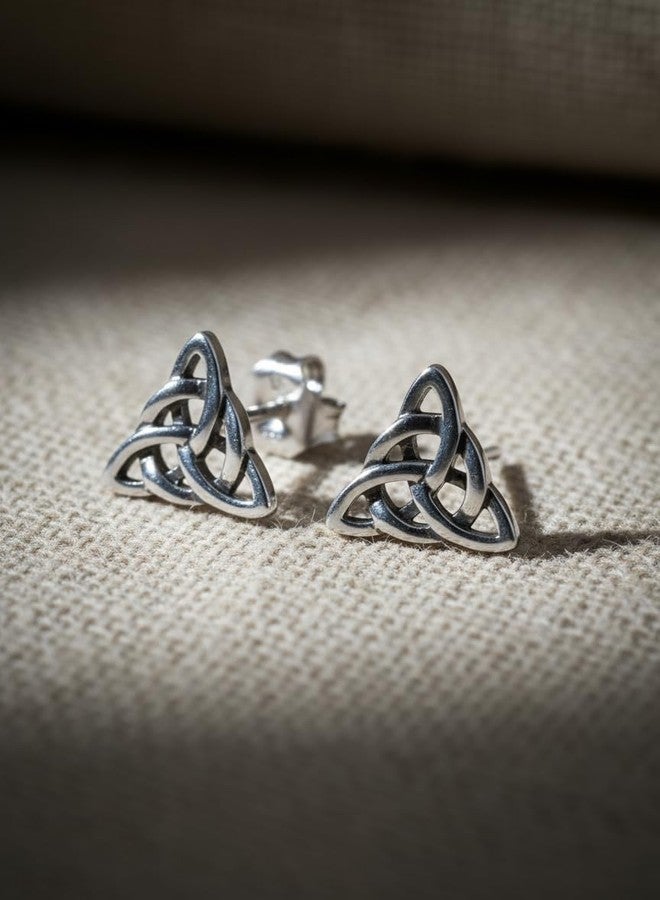 SilverCloseOut Celtic Knot Stud Earrings Hypoallergenic 925 Sterling Silver Triangle Knot Earring Studs Celtic Jewelry for Women - Image 3