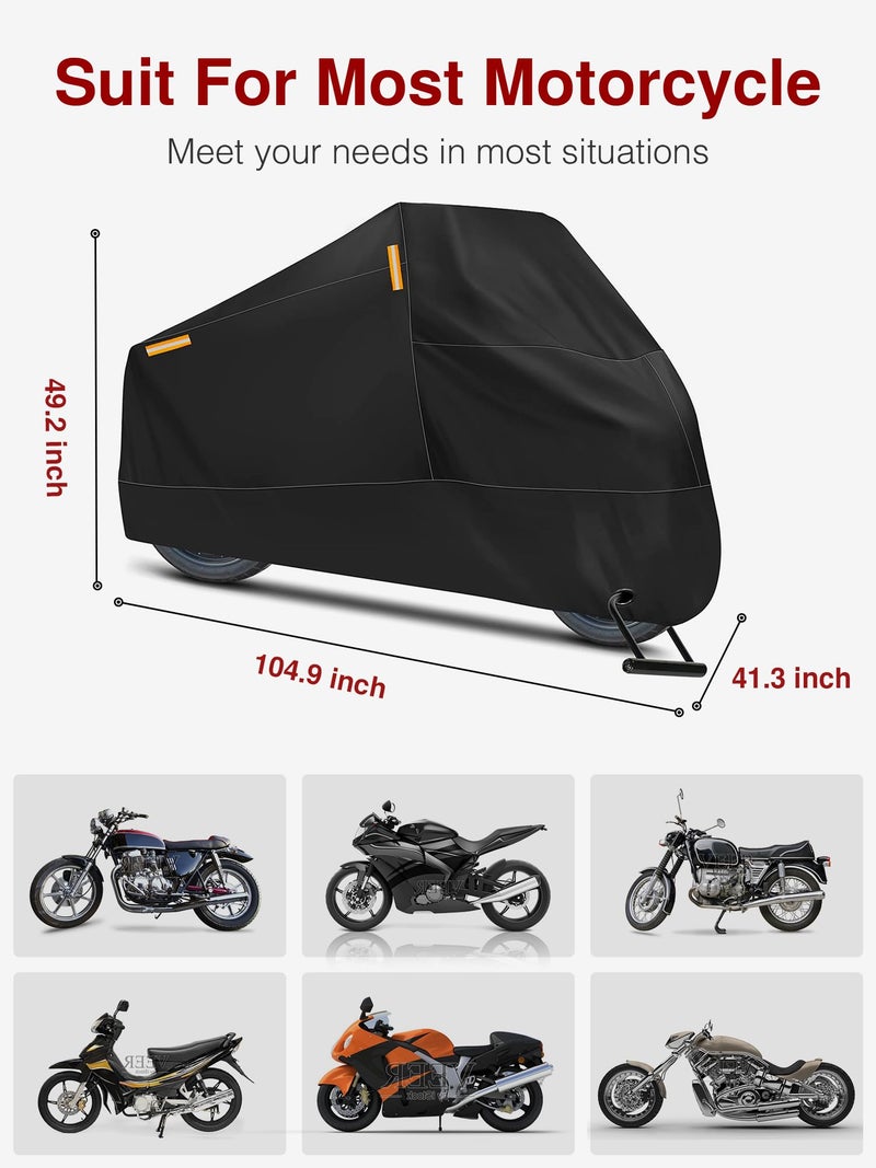 Puroma Motorcycle Cover Heavy Duty Scooter Cover Waterproof Outdoor All Season Universal Weather Quality Protection with Night Reflective, Lock Holes and Storage Bag Fits up to 105" Motorcycle Vehicle - Image 2
