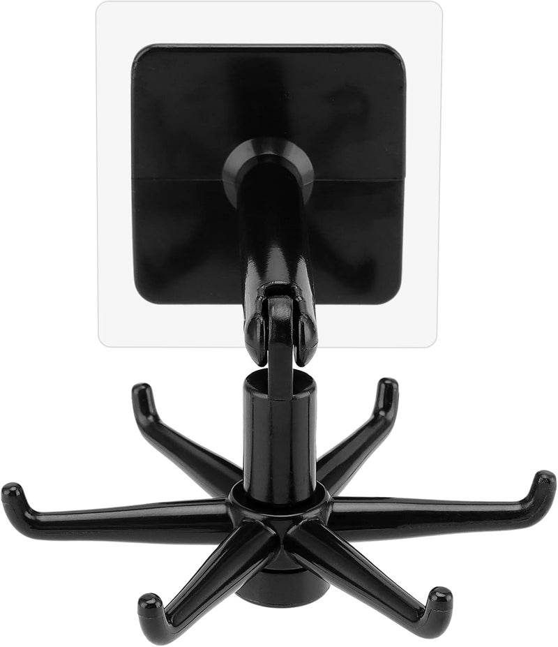ERZA Kitchen Utensil Hanger Wall Mount, 360 Degrees Rotating Folding Multi-Purpose Hook, Self Adhesive Hook Utensil Rack with 6 Hooks for Kitchen & Bathroom Cabinet, Black & White, Pack of 2 - Image 5