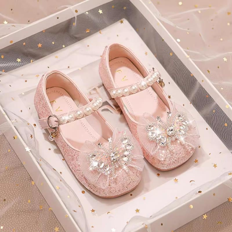 Girls'' Shoes Princess Crystal Shoes 2025 New Spring and Summer Children''s Leather Shoes Baby Soft-Soled Shiny Kids'' Shoes - Image 1