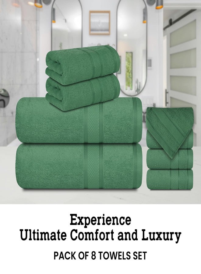 Casa Lino Bath Towel Set of 8 (2 Bath Towels, 4 Wash Cloths & 2 Hand Towels for Bathroom) - 100% Cotton - Highly Absorbent & Quick Dry - Guest Room Essentials for Bathroom Set - (Green) - Image 2