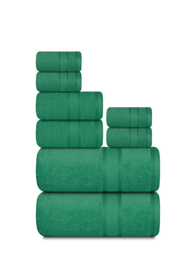 Casa Lino Bath Towel Set of 8 (2 Bath Towels, 4 Wash Cloths & 2 Hand Towels for Bathroom) - 100% Cotton - Highly Absorbent & Quick Dry - Guest Room Essentials for Bathroom Set - (Green) - Image 1