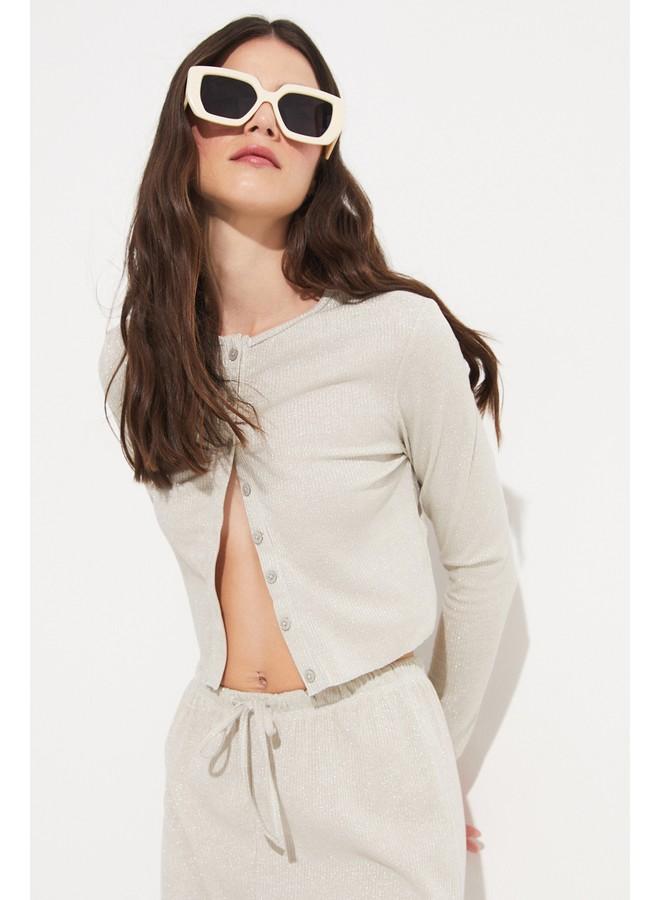 جون طقم بلوزة وبنطلون نسائي من فيسكوز بأزرار - بيج - Image 2