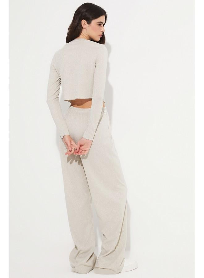 جون طقم بلوزة وبنطلون نسائي من فيسكوز بأزرار - بيج - Image 5