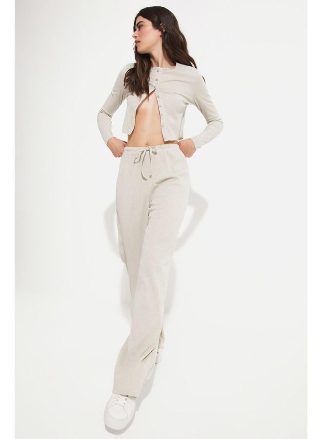 جون طقم بلوزة وبنطلون نسائي من فيسكوز بأزرار - بيج - Image 4