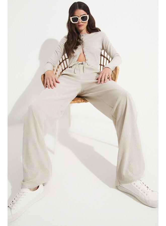 جون طقم بلوزة وبنطلون نسائي من فيسكوز بأزرار - بيج - Image 3