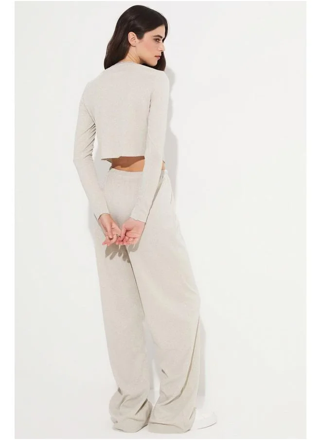 JUNE June Women Viscose Blend Button Detailed Blouse Trouser Set Beige