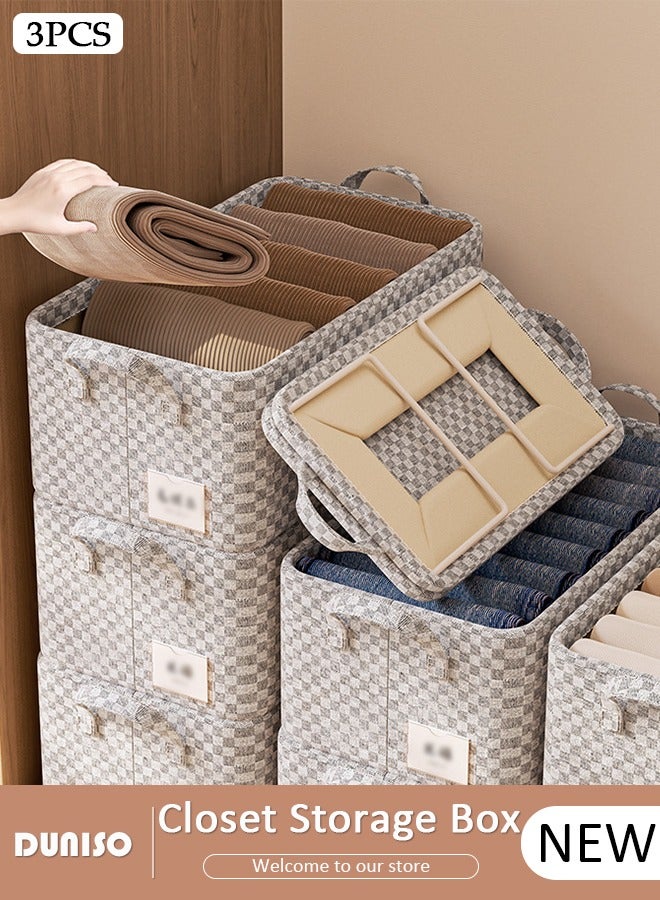 DUNISO 3 Pieces Foldable Closet Storage Organizer,Wardrobe Clothes Organizer with Steel Ring Support, Washable Closet Storage Boxes with Carrying Handles,Home Bedroom Office Cupboard Storage Basket & Storage Bins for Clothes,Jeans,Pants,Sweaters,Dress,Toys  - Image 1