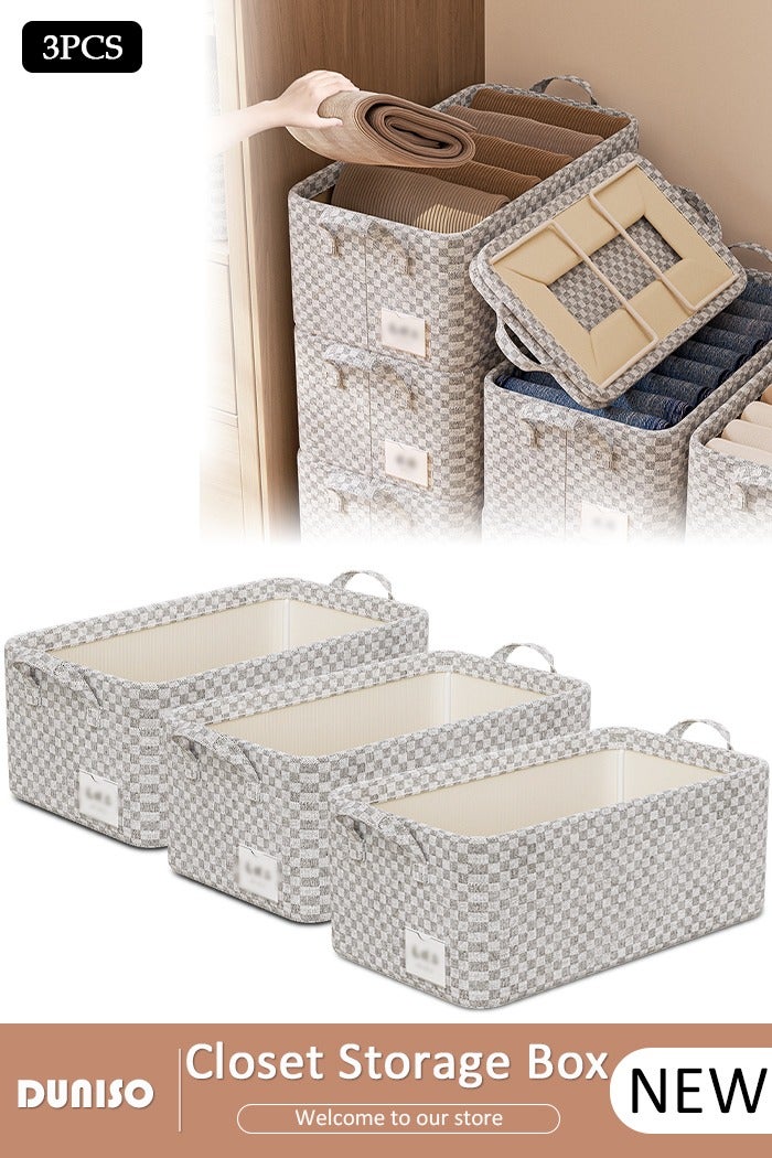 DUNISO 3 Pieces Foldable Closet Storage Organizer,Wardrobe Clothes Organizer with Steel Ring Support, Washable Closet Storage Boxes with Carrying Handles,Home Bedroom Office Cupboard Storage Basket & Storage Bins for Clothes,Jeans,Pants,Sweaters,Dress,Toys - Image 1