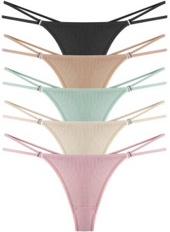 COTTONHILL Women's Cotton and Stone Detailed Lycra Ribbed Camisole Thong Panties Pack of 5  - Image 1