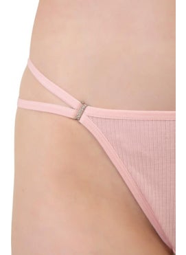 COTTONHILL Women's Cotton and Stone Detailed Lycra Ribbed Camisole Thong Panties Pack of 5  - Image 2