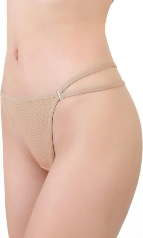 COTTONHILL Women's Cotton and Stone Detailed Lycra Ribbed Camisole Thong Panties Pack of 5