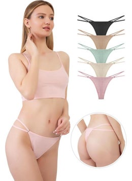 COTTONHILL Women's Cotton and Stone Detailed Lycra Ribbed Camisole Thong Panties Pack of 5  - Image 5