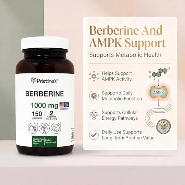 PRISTINE'S Berberine 1000 MG Supplement Capsules - 75 Day Supply 150 Capsules - Heart, & Immunity Health Support Antioxidant - Digestive Tract & Healthy Gut Flora Support Glass Bottle - Image 4