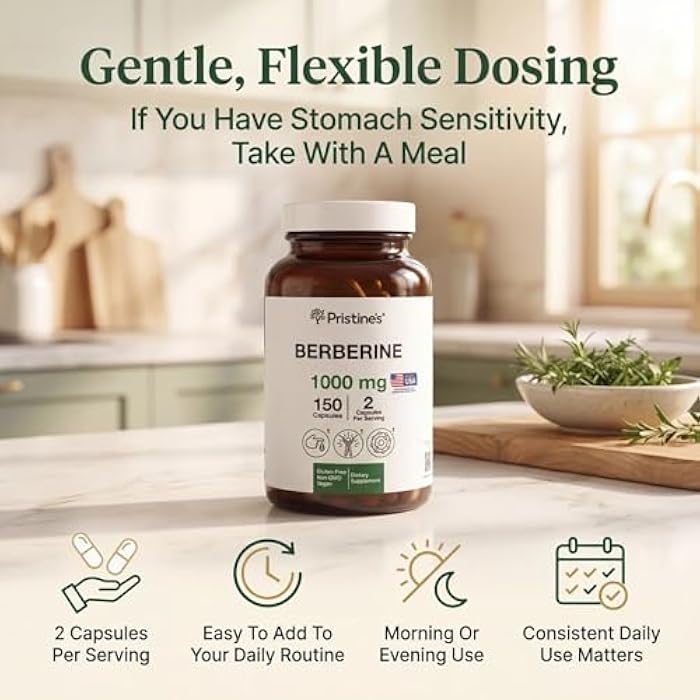 PRISTINE'S Berberine 1000 MG Supplement Capsules - 75 Day Supply 150 Capsules - Heart, & Immunity Health Support Antioxidant - Digestive Tract & Healthy Gut Flora Support Glass Bottle - Image 5