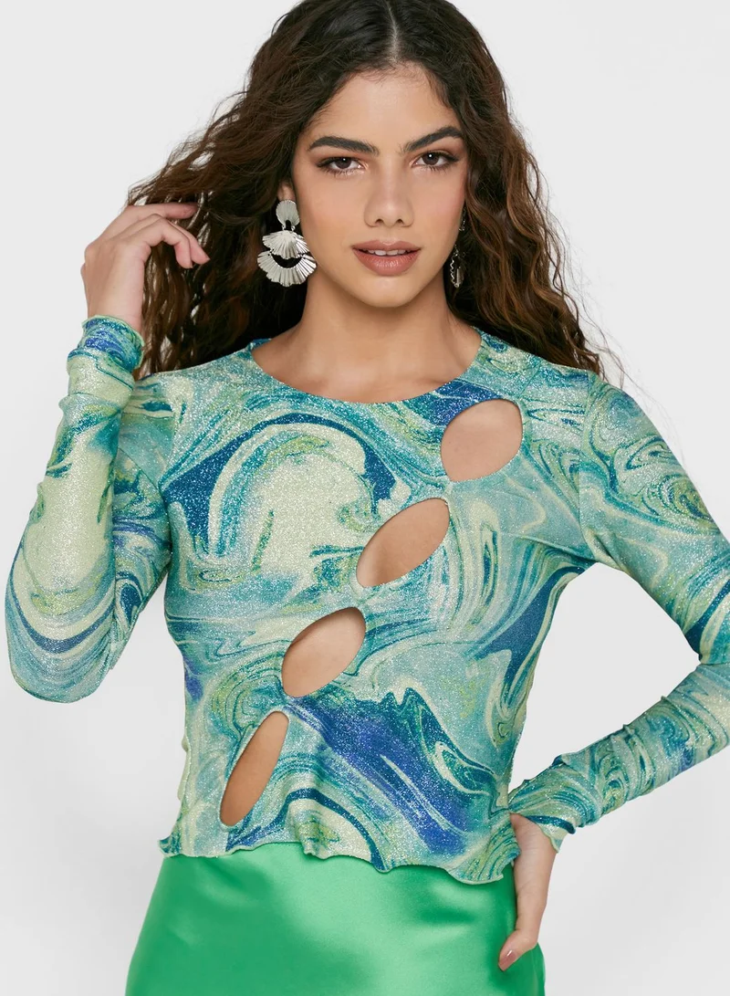 TOPSHOP Crew Neck Printed Top