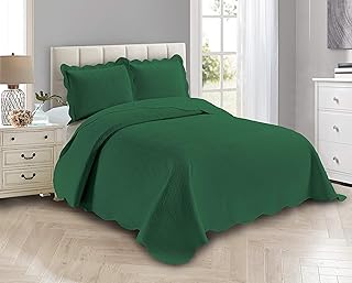 Linen Plus Linen Plus Luxury Oversized Coverlet Embossed Bedspread Set Solid Hunter Green Full/Queen Bed Cover New # Ashley  - Image 1