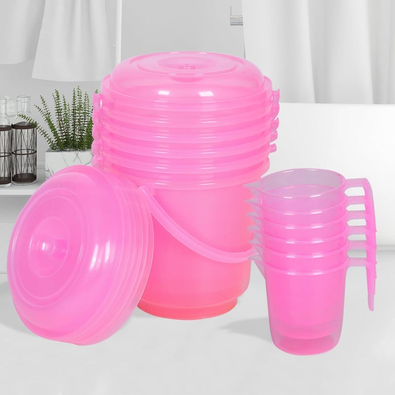Urbane Home Urbane Home Set of 12 Bathroom Combo Set 6 Piece Bucket13 L 6 Piece Mug1100 ml Bathing Set Modern Bathroom Accessories Set Bathroom Combo Transparent Pink  - Image 1
