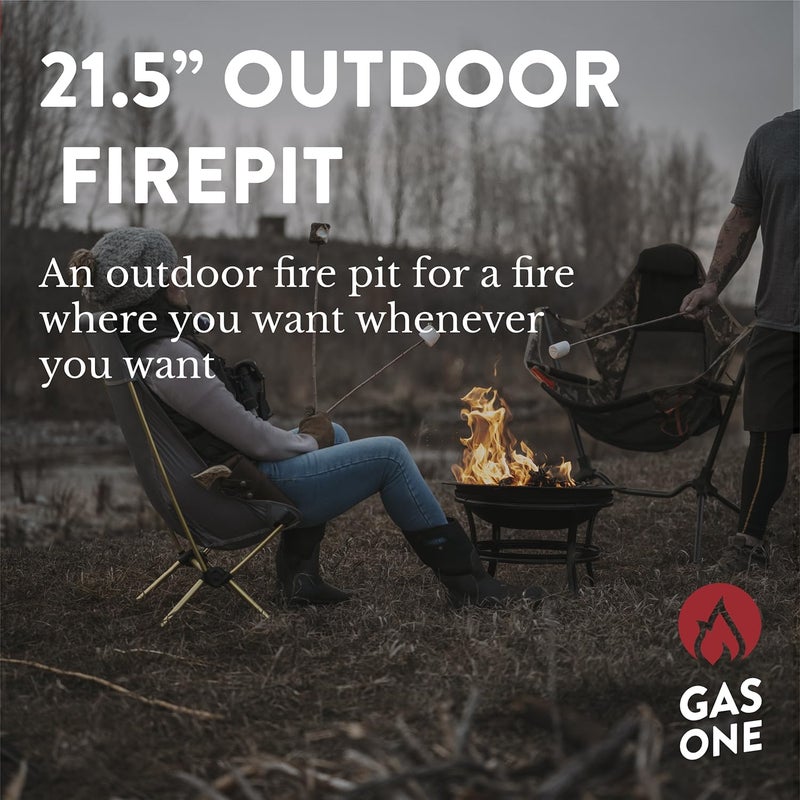 GasOne Gas One Portable Outdoor Wood Burning Fire Pit 21.5” with Handle and Mesh Lid for Bonfire Camping, Backyard, and Patio Entertainment - Image 2
