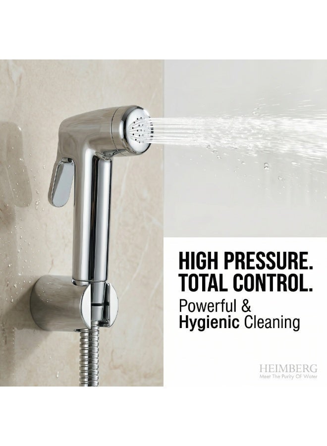 HEIMBERG LUTZ Bidet Spray Shattaf Set Chrome with Hose & Wall Holder – ABS Handheld Spray, 1/2" Connection, High Pressure Bathroom Kit - Image 1