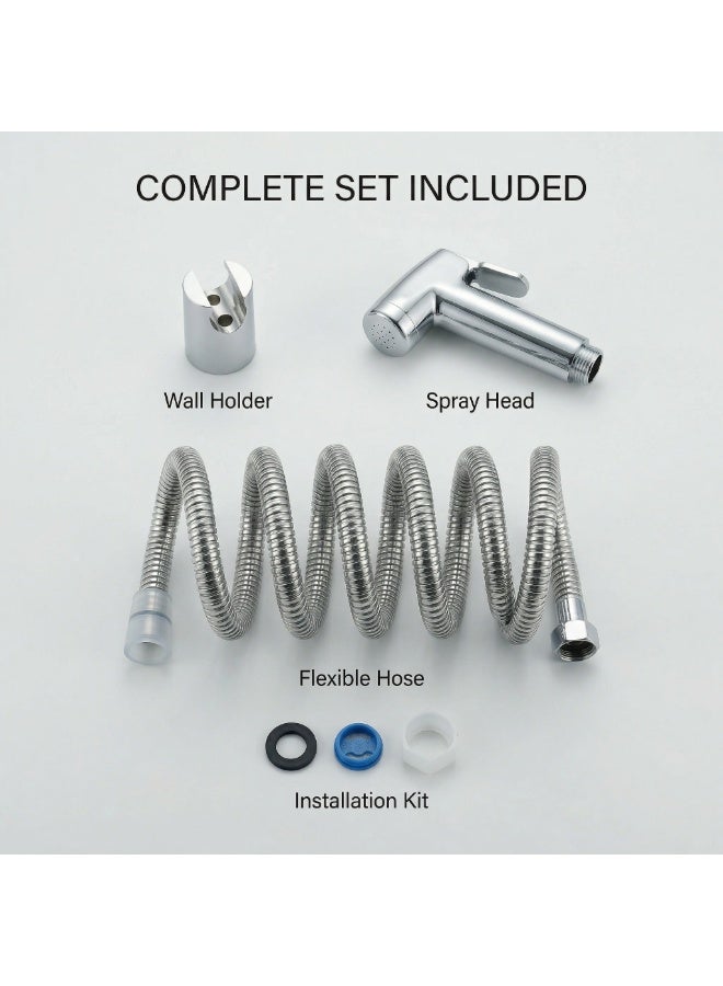 HEIMBERG LUTZ Bidet Spray Shattaf Set Chrome with Hose & Wall Holder – ABS Handheld Spray, 1/2" Connection, High Pressure Bathroom Kit - Image 3