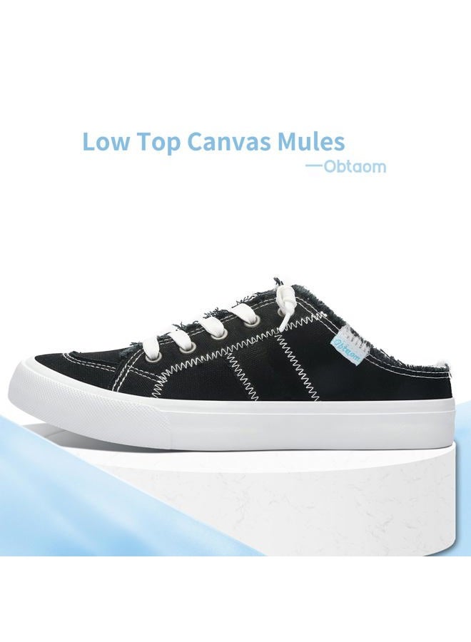Obtaom Women Canvas Slippers Memory Foam Clipper Fashion Sneakers Comfortable Slip-On Mule Backless Holiday Shoes, Black Canvas, 5 - Image 4
