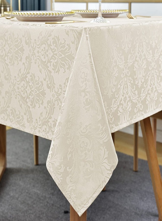 SASTYBALE Jacquard Tablecloth Rectangle 60 x 120 Inch Beige, Spill Proof Stain Resistant Damask Table Cloth, Washable Polyester Table Cover for Dining, Party, Indoor, Outdoor (Off White, Oblong) - Image 1