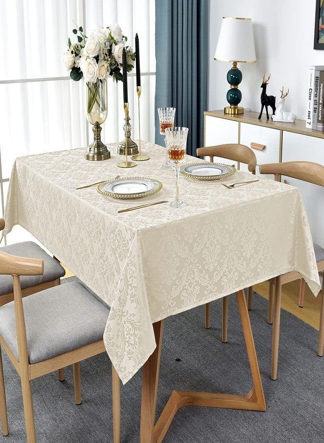 SASTYBALE Jacquard Tablecloth Rectangle 60 x 120 Inch Beige, Spill Proof Stain Resistant Damask Table Cloth, Washable Polyester Table Cover for Dining, Party, Indoor, Outdoor (Off White, Oblong) - Image 2