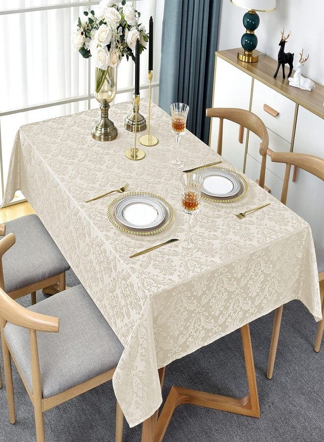 SASTYBALE Jacquard Tablecloth Rectangle 60 x 120 Inch Beige, Spill Proof Stain Resistant Damask Table Cloth, Washable Polyester Table Cover for Dining, Party, Indoor, Outdoor (Off White, Oblong) - Image 3